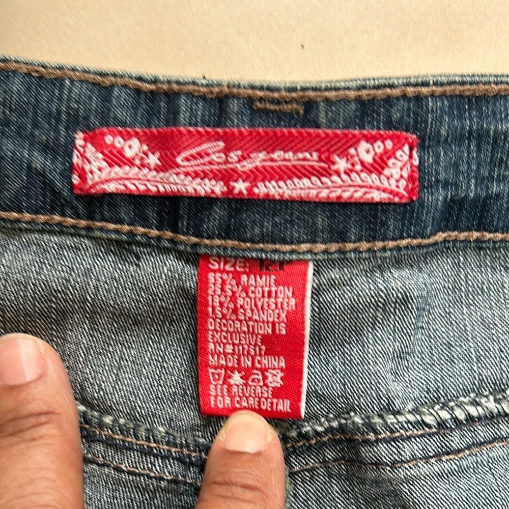 Cos Women’s Denim Y2K Boho Hippie Studded Embroidered Bootcut Blue Jeans Sz 12P - Picture 7 of 16